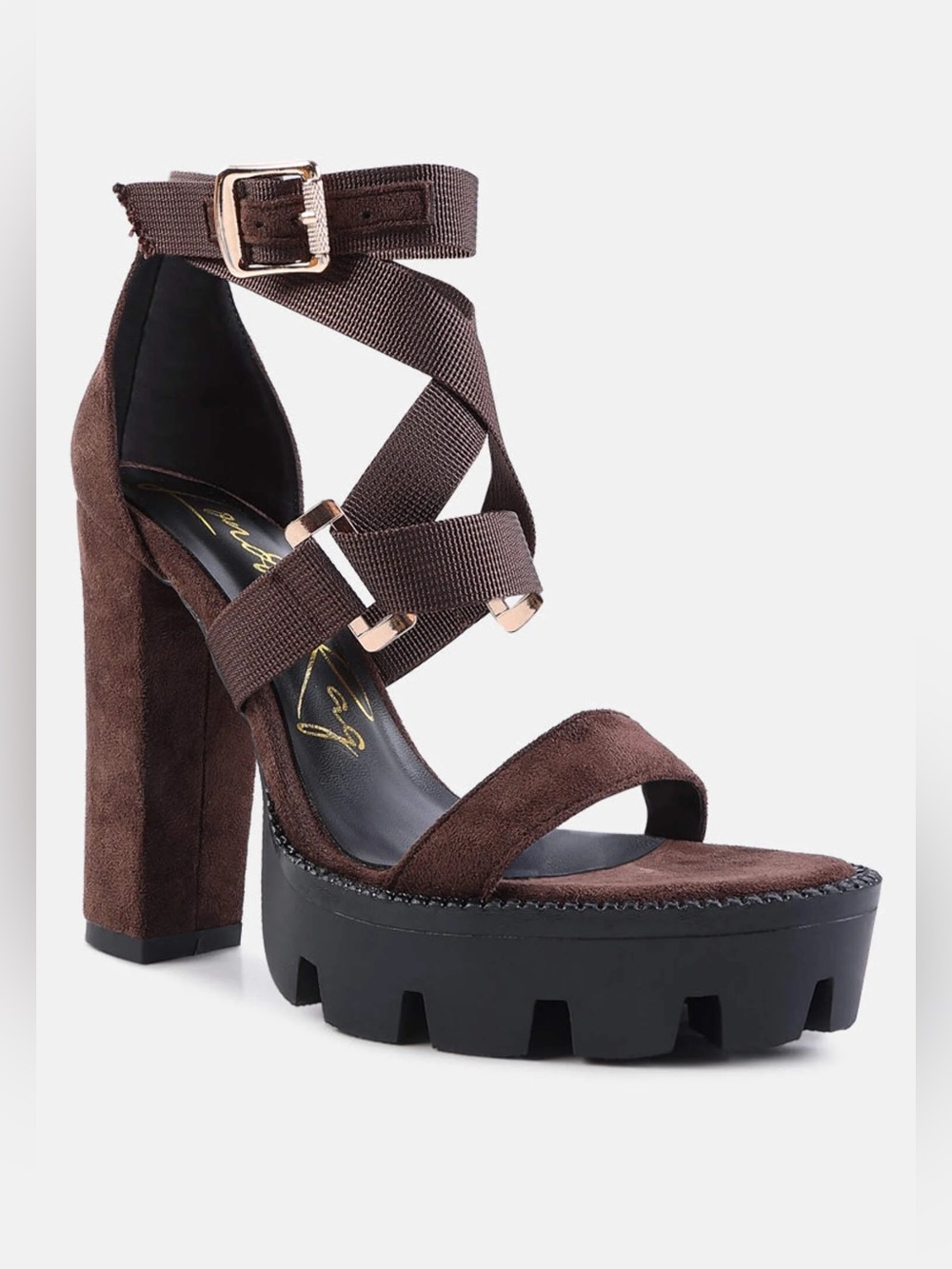 London Rag Fresh Daisy Block Heel Sandals in Expresso